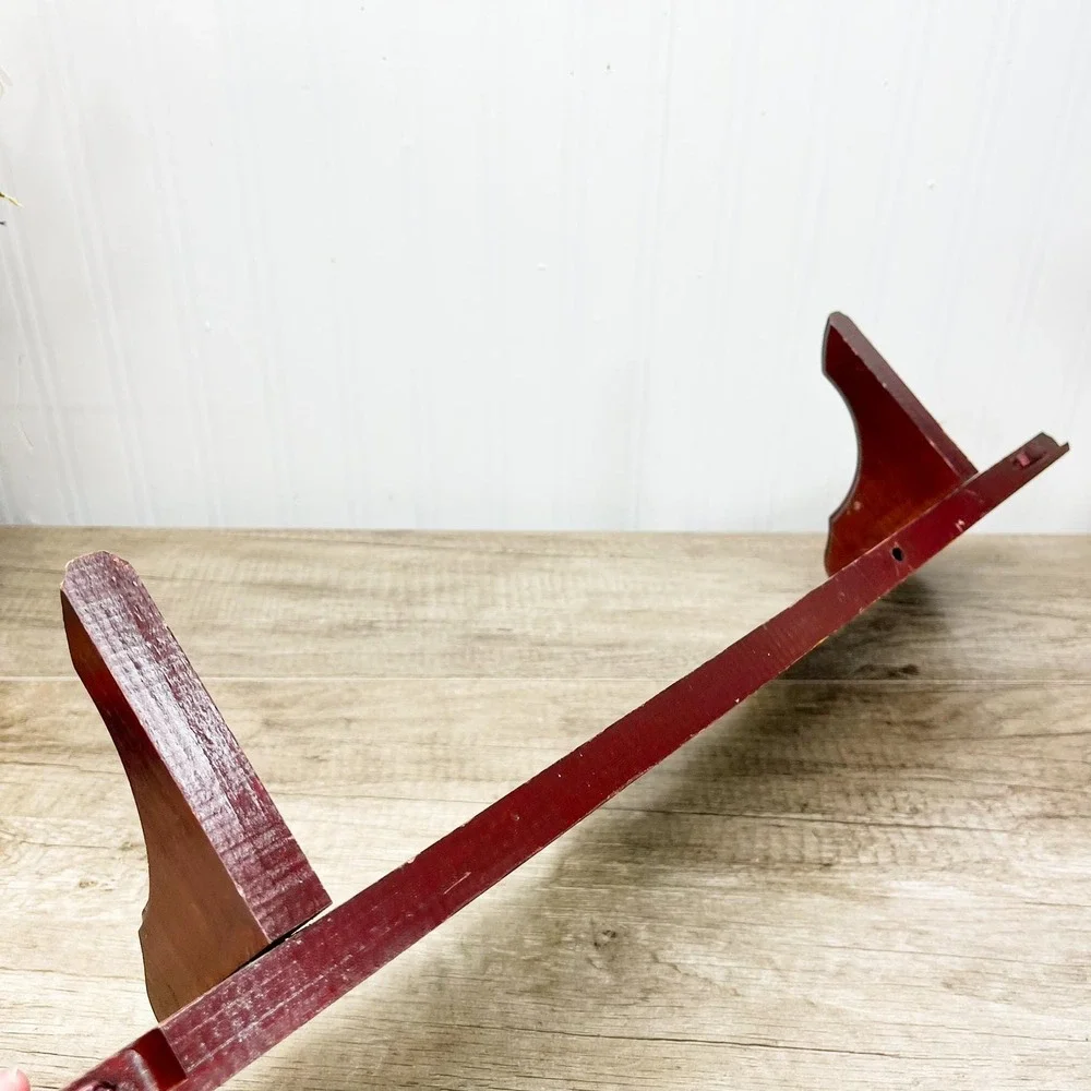 Vintage Maroon and Gold Wooden Plate Shelf - Vintage Wood Curio